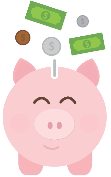 Illustration of a piggy bank with monies going into it.